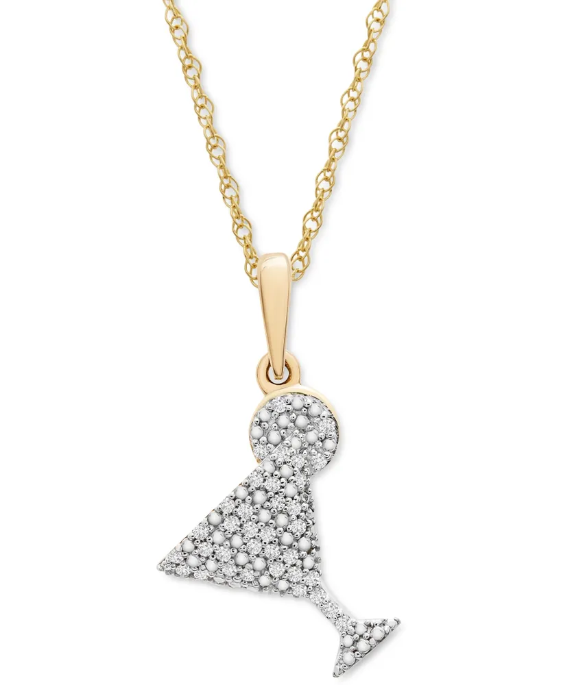 Wrapped Diamond Martini 18" Pendant Necklace (1/10 ct. t.w.) in 10k Gold, Created for Macy's