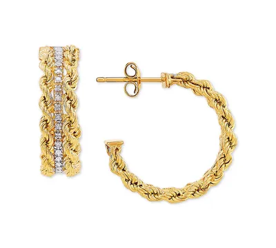 Diamond Rope Hoop Earrings (1/10 ct. t.w.) in 14k Gold & White Rhodium-Plate - Yellow Gold  White Rhodium