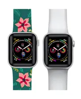 Men's and Women's Green Floral Silver-Tone Metallic 2 Piece Silicone Band for Apple Watch 42mm