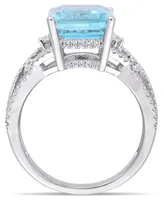 Blue Topaz (5-3/5 ct. t.w.) and Diamond (1/2 Interlaced Three-Row Ring 14k White Gold