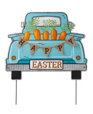 Glitzhome 26"H Easter Metal Truck Yard Stake or Wall Decor or Standing Decor