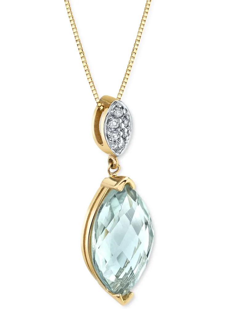 Green Quartz (3-3/8 ct. t.w.) & Diamond (1/20 ct. t.w.) Briolette 18" Pendant Necklace in 14k Gold