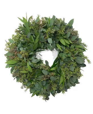 GreenishBlu Fresh Seeded Eucalyptus, Bay Leaf and Rosemary Wreath, 20"