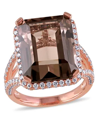 Smokey Quartz (12-1/2 ct. t.w.) and Diamond (1-1/2 Octagon Halo Ring 14k Rose Gold