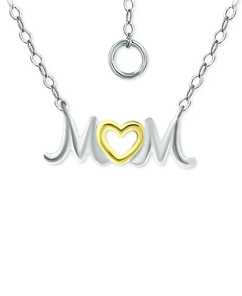 Giani Bernini Mom Heart Pendant Necklace in Sterling Silver & 18k Gold-Plated, 16" + 2" extender, Created for Macy's - Two