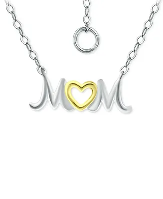 Giani Bernini Mom Heart Pendant Necklace in Sterling Silver & 18k Gold-Plated, 16" + 2" extender, Created for Macy's - Two