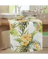 Saro Lifestyle Hemstitch Table Runner with Tropical Flower Design, 72" x 16"