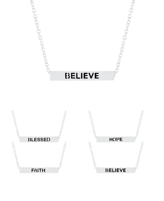 Inspirational Blessed, Hope, Believe and Faith 4 Sided Bar Necklace 16+2"In Silver Plated