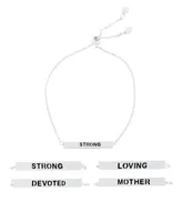 Inspirational Mother, Devoted, Loving and Strong 4 Sided Bar Adjustable Bracelet In Silver Plated