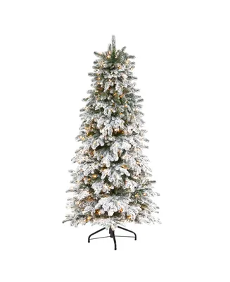 Flocked North Carolina Fir Artificial Christmas Tree with 450 Lights and 1560 Bendable Branches