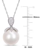 Cultured Freshwater Pearl (11mm) & Diamond (1/10 ct. t.w.) 17" Pendant Necklace in 10k White Gold