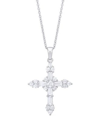 Cubic Zirconia Cross Pendant 18" Necklace in Silver Plate