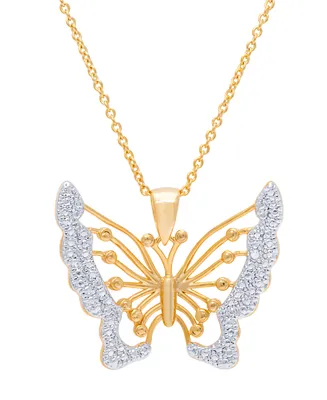 Diamond Accent Butterfly Pendant 18" Necklace in Gold Plate
