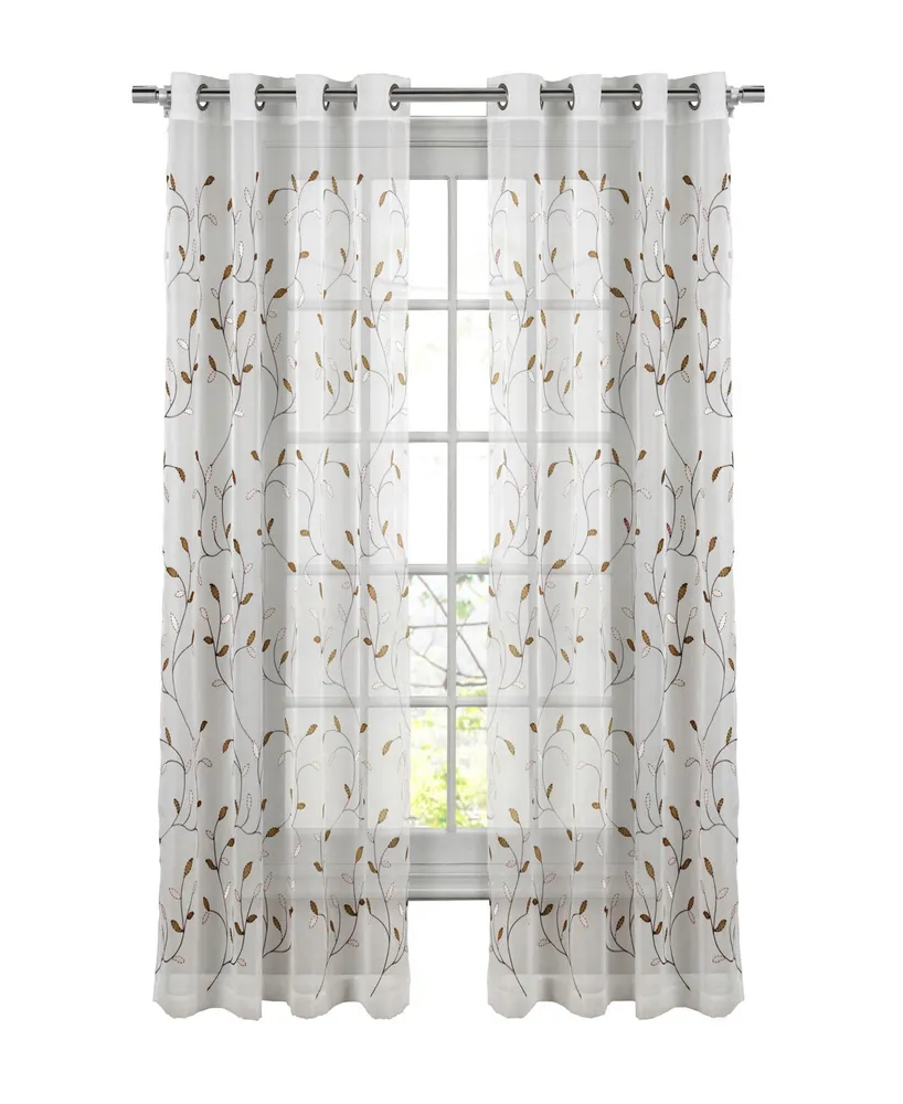 Wavy Leaves Embroidered Sheer Curtain Panel, 54" x 84"