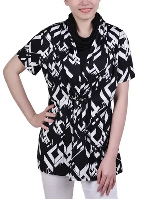 Ny Collection Petite Printed Adjustable Face-Covering Top