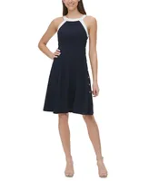 Tommy Hilfiger Petite Colorblocked Halter Fit & Flare Dress