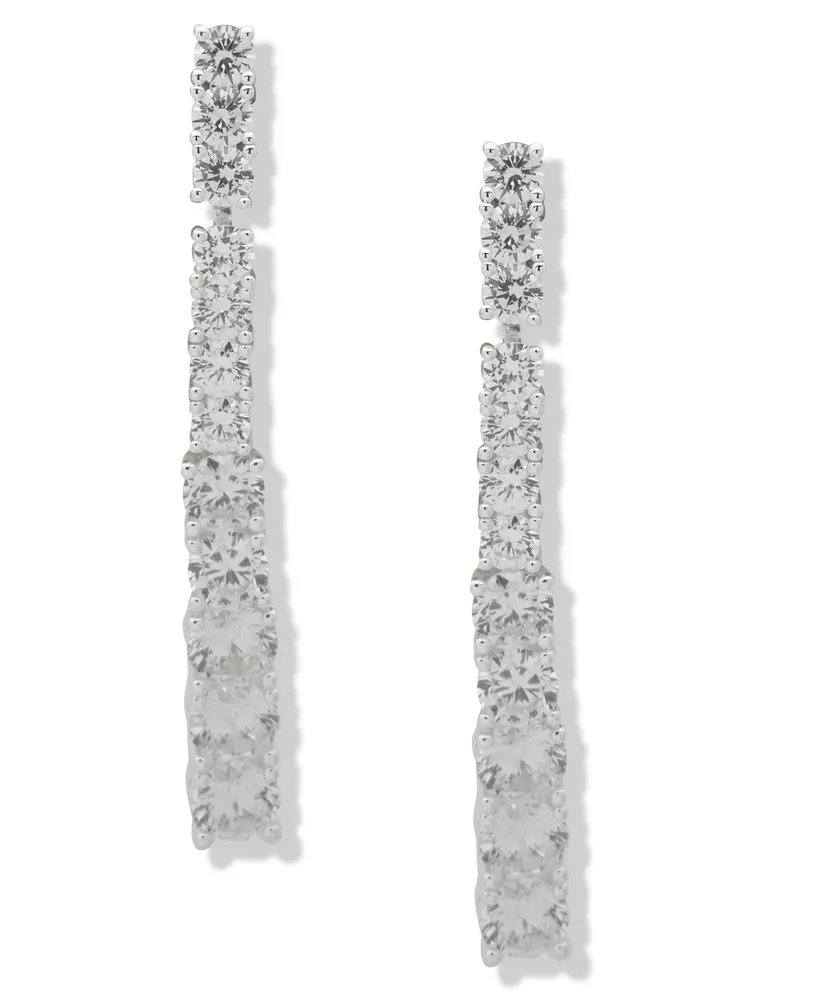 Anne Klein Silver-Tone Graduated Crystal Linear Drop Earrings