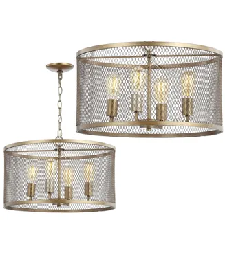 Pen 4-Light Adjustable Industrial Mesh Led Chandelier - Gold