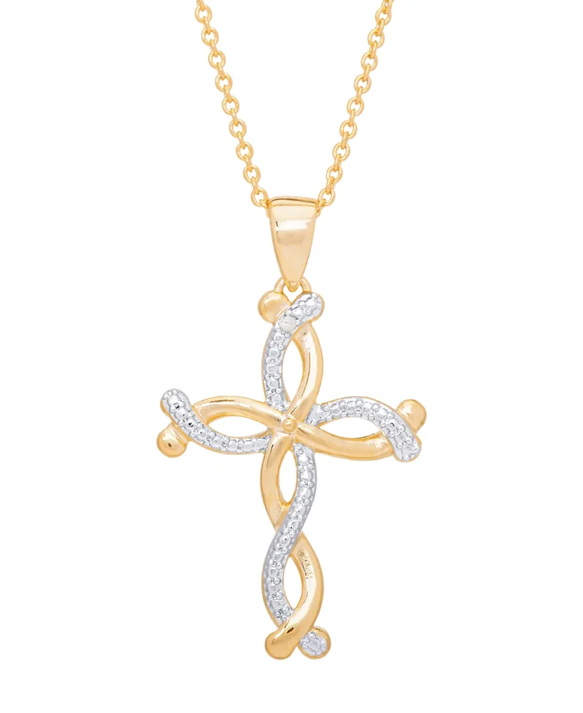 Diamond Accent Braided Cross Pendant 18" Necklace in Gold Plate