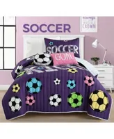 Lush Decor Girls Soccer Kick Quilt Purple Set