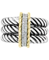 Effy Diamond Triple Row Statement Ring (1/6 ct. t.w.) in Sterling Silver & 18k Gold