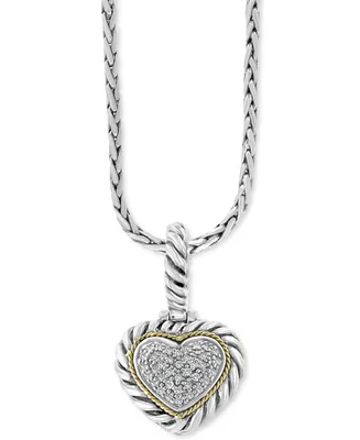 Effy Diamond Heart Cluster 18" Pendant Necklace (1/5 ct. t.w.) in Sterling Silver & 18k Gold