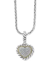 Effy Diamond Heart Cluster 18" Pendant Necklace (1/5 ct. t.w.) in Sterling Silver & 18k Gold