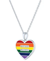 Diamond Accent Rainbow Heart Pendant Necklace in Sterling Silver, 16" + 4" extender