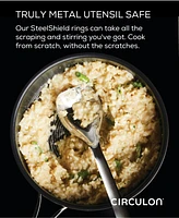 Circulon SteelShield C-Series Tri-Ply Clad Nonstick Chef Pan with Lid and Cooking Utensil Set, 3-Piece, Silver