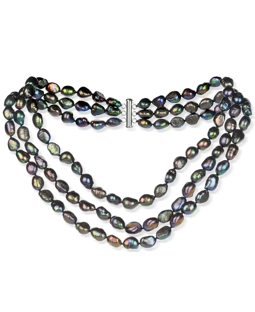 8 x 10mm Tahitian Pearl Necklace Double Strand with Diamond Flower Clasp