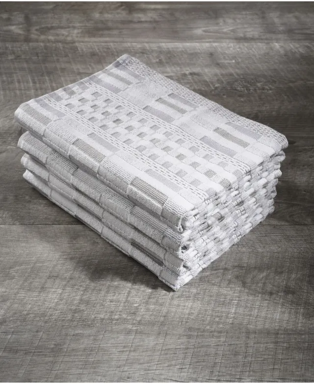 Kate Spade New York Botanical Stripe Kitchen Towels 4-Pack Set, Absorbent  100% Cotton, Black/Beige, 17x28