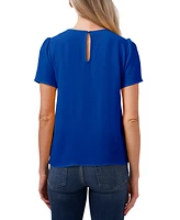 CeCe Women's Pintucked Front Short Sleeve Crew Neck Blouse