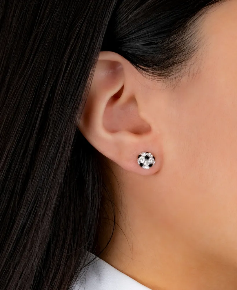 Crystal Pave Soccer Ball Stud Earrings in Sterling Silver