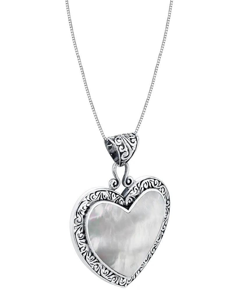 Mother-of-Pearl Heart 18" Pendant Necklace in Sterling Silver