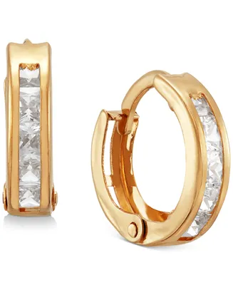 Children's Cubic Zirconia Extra Small Huggie Hoop Earrings 14k Gold, 10mm