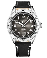 Men's Black Genuine Leather Strap with White Contrast Stitching Watch 42mm