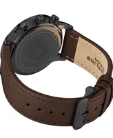 Men's Chrono Dark Brown Genuine Leather Strap Watch 44mm