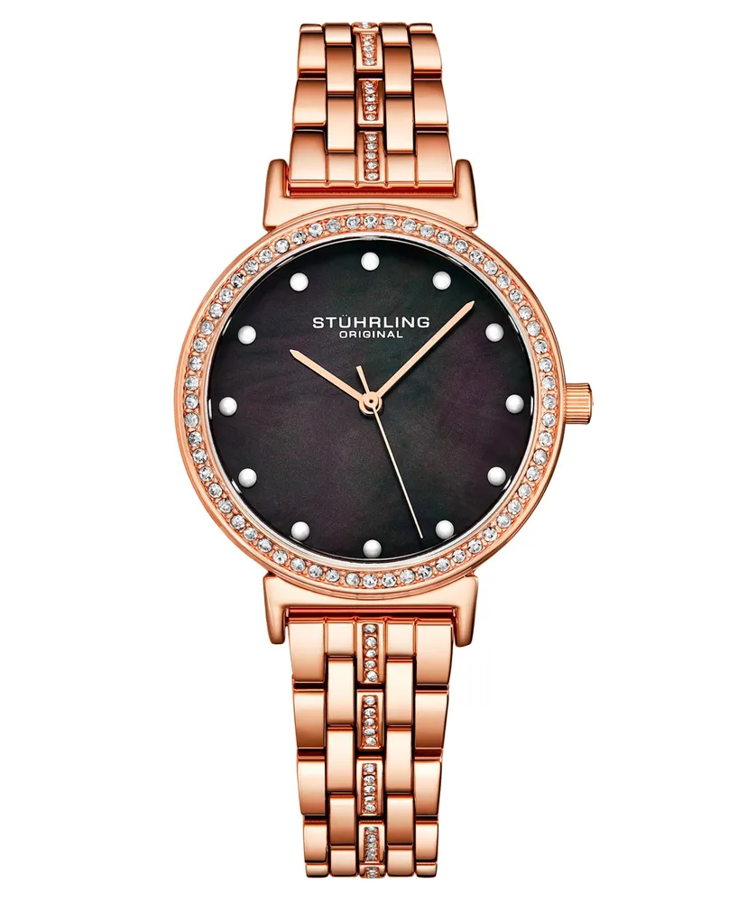 Women's Rose Gold-Tone Link Bracelet with Crystals Studded Strip Watch 33mm