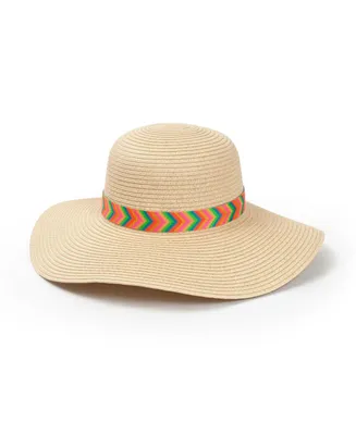 Neon Lady Women's Packable Adjustable Straw Beach Hat with Neon Colored Band