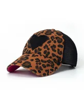 Leopard Lady Women's Adjustable Snap Back Mesh Leopard Print with Heart Trucker Hat