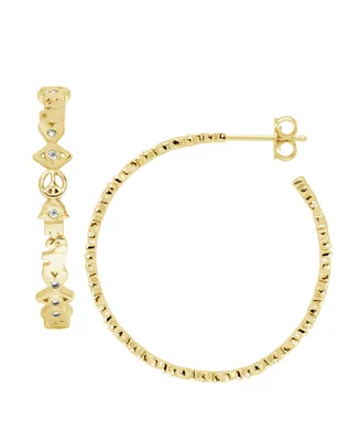 And Now This Good Luck Symbols C Hoop Earring with Cubic Zirconia Accents Gold Plated