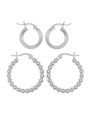 And Now This 2-Pc. Set Polished Small Hoop & Beaded Hoop Earrings in Gold-Plate or Silver Plate