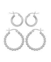 And Now This 2-Pc. Set Polished Small Hoop & Beaded Hoop Earrings in Gold-Plate or Silver Plate