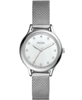 Fossil Women's Laney Three Hand Stainless Steel Mesh Watch 34mm - Silver