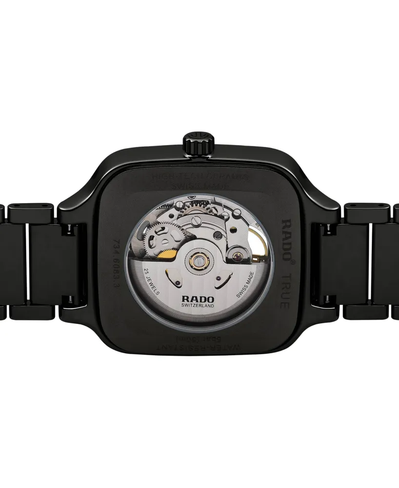 Rado Unisex Swiss Automatic True Square Black High Tech Ceramic Bracelet Watch 38mm