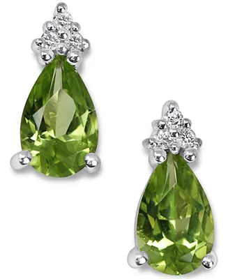 Peridot (1-1/2 ct. t.w.) & Diamond (1/20 ct. t.w.) Teardrop Stud Earrings in 14k White Gold