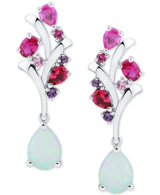 Multi-Gemstone Cluster Drop Earrings (2 ct. t.w.) in Sterling Silver