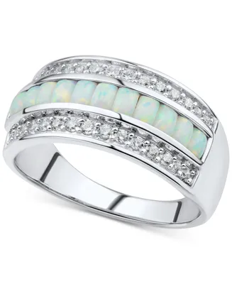 Lab-Grown Opal (5/8 ct. t.w.) & Cubic Zirconia Statement Ring in Sterling Silver