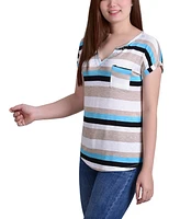 Ny Collection Petite Striped Extended Sleeve Top