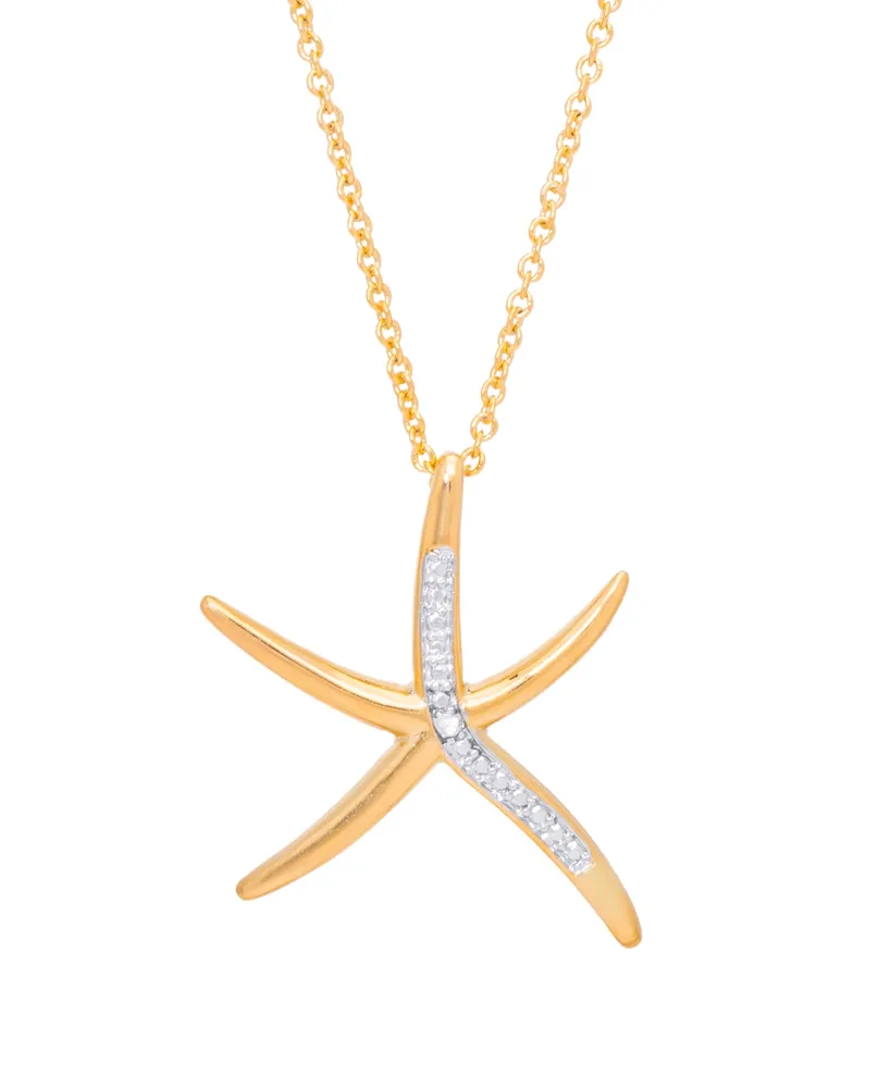 Diamond Accent Starfish Pendant 18" Necklace in Gold Plate